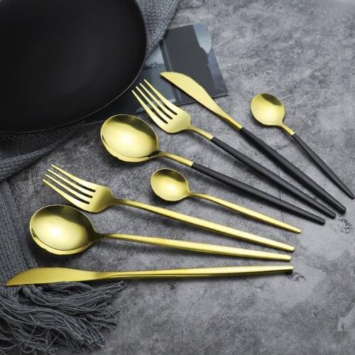 4Pcs/set Black Gold Cutlery Set Stainless Steel Dinnerware Silverware Flatware Set Dinner Knife Fork Spoon Dropshipping