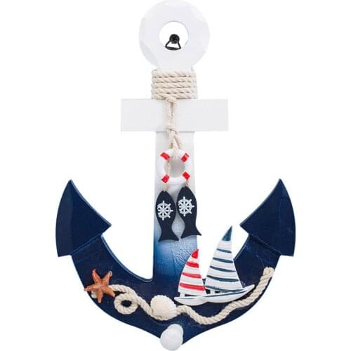 Mediterranean Style Wall Hanging Wooden Nautical Anchor Hook Ornament for Home Coffee Bar Vintage Wood Decoration Crafts Art