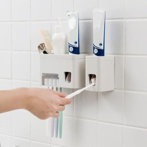 Wall Mounted Toothbrush Holder Automatic Toothpaste Dispenser Holder Family Rack Squeezer Bathroom Accessories Sets