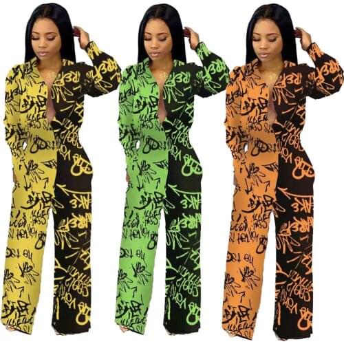 2019 New African Clothes Autumn Ladies Robe Africaine Jumpsuit Pants Dashiki Fashion Graffiti Print African Dresses for Women