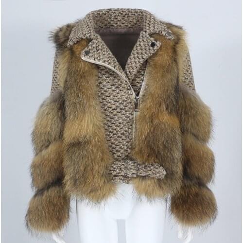 OFTBUY 2021 New Real Fur Coat Vest Winter Jacket Women Natural Raccoon Fur Wool Coat Outerwear Detachable Streetwear Locomotive