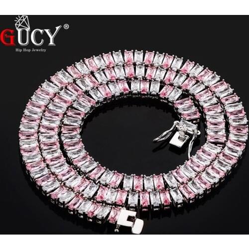 GUCY 8mm Square Link Necklace Gold Silver Color Iced Out Cubic Zirconia Rock Hip Hop Style woman Jewelry For Gift