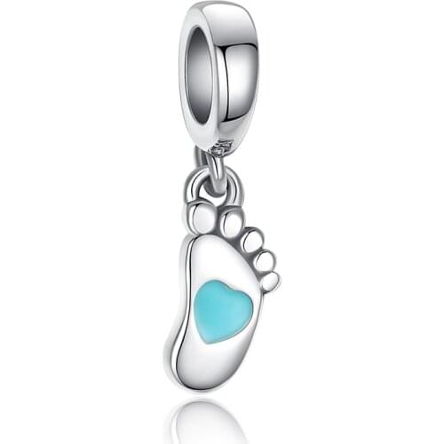ELESHE Authentic 925 Sterling Silver Baby Footprints Dangle Charm Fit Original Bracelet Silver 925 Bead for Jewelry Making