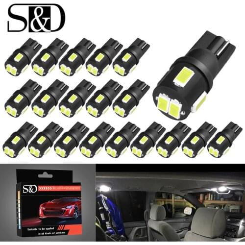 S&D 20pcs LED T10 W5W LED Bulbs Car Lights 194 168 Interior Bulb License Plate Lamp Reading Clearance Dome Side Lamp 12V 6000K