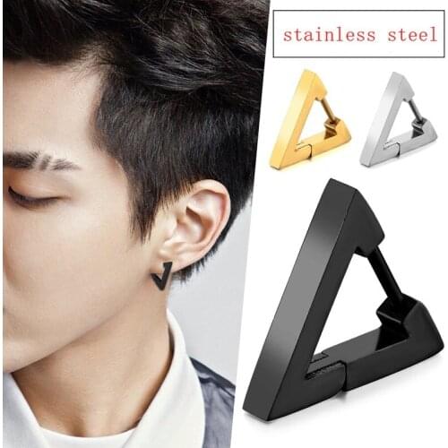 2pcs Triangle Unisex Punk Rock Stainless Steel Men Women Ear Stud Earrings Pierced Push-Back Ear Plug