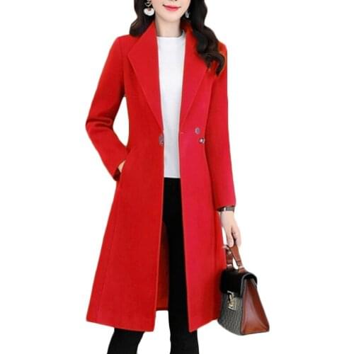Woolen coat Autumn Winter New women Korean Fashion long Wool coats High-Grade Womens Casual Plus size Outerwear Navy 3XL F1002
