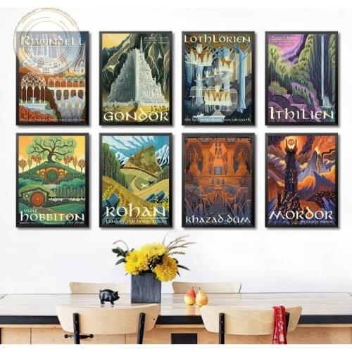 Nordic Middle Earth Landscape Vintage Canvas Painting Abstract Travel Natural Scenery Wall Art Posters Home Decor Living Room