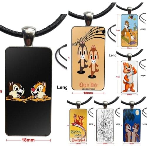 Steel Color Glass Cabochon With Rectangle Shaped Pendant Choker Necklace For Women Gift Chip And Dale Peanut New