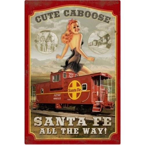 TINBG Sante Fe Caboose Retro Aluminum Metal Tin Sign Warning New Sign Plaque Poster Wall Vintage Art Sign Use Anywhere 20x30cm