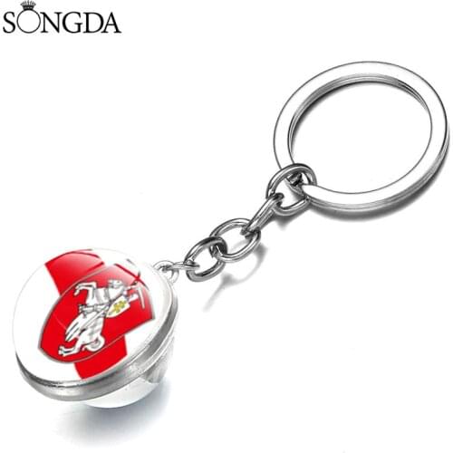 Vintage Republic of Belarus Keychain White Knight Art Photo Double Sided Class Cabochon Keychains Pendant Key Chain Ring Holder