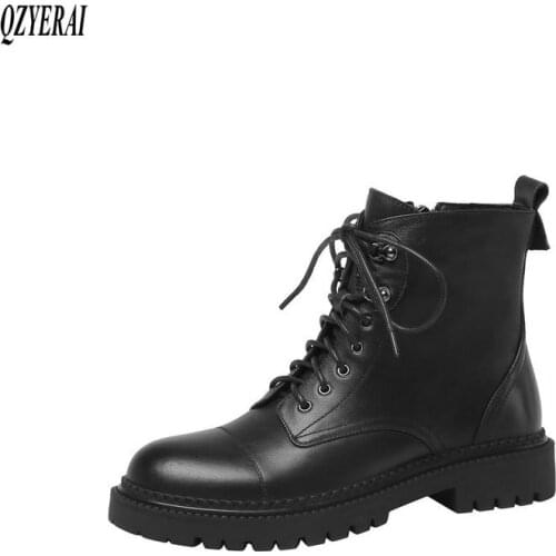 QZYERAI New winter 100% genuine leather ankle Women boots Motorcycle boots Riding boots Female boots warm Women shoes cowhide