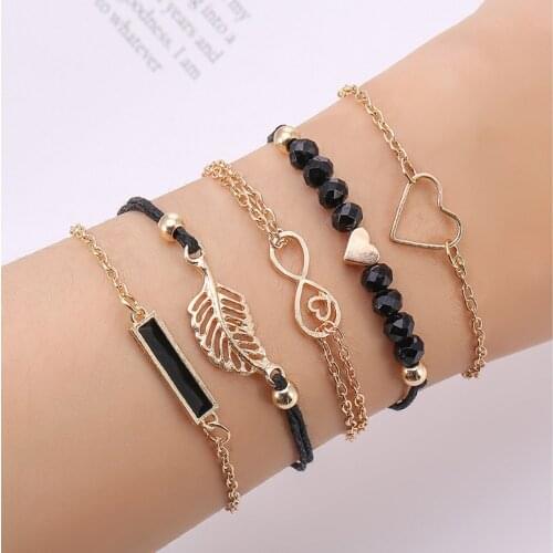 Mixed Styles Women Bracelets & Bangles Sets Female Wrist Jewelry Lightning Initials Circel Starfish Compass Elephant Simple Gift