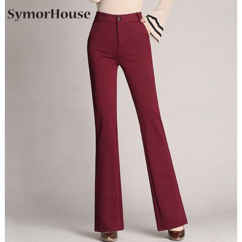 Womens Pants Fashion Casual Loose Slim Flared Trousers High Waist Formal Trousers For Woman Skinny Solid Office Lady Wear