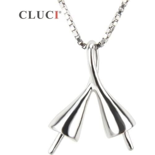 CLUCI Simple 925 Sterling Silver Pendant Accessories With Twins Pearls Mounting Jewelry for Women SP136SB