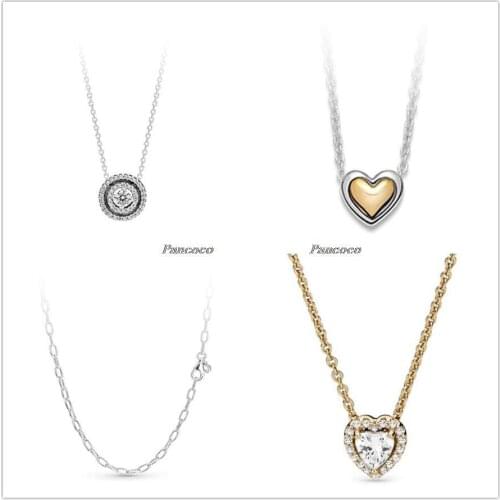 Authentic 925 Sterling Silver Necklace 14k Gold Elevated Heart Necklace For Women Bead Charm Diy Fashion Jewelry