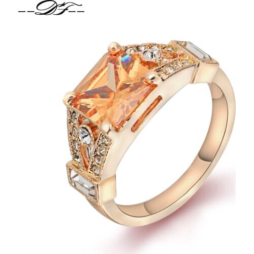 Double Fair Suqare Cut Crystal Vintage Anniversary Rings Rose Gold Color Fashion Cubic Zirconia Jewelry For Women DFR356