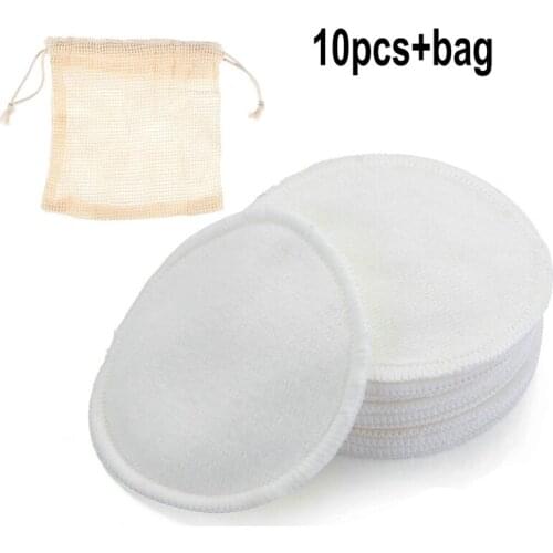 10Pcs Bamboo Fiber Makeup Remover Pads Cotton Pads Facial Remover Pad Washable Reusable With Bag