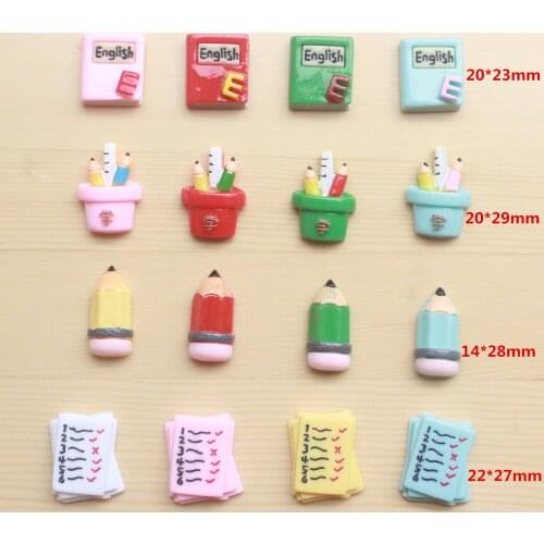 10pcs/lot kawaii flatback resin book pencil Pen container resin school items new arrival resin cabochons accessories