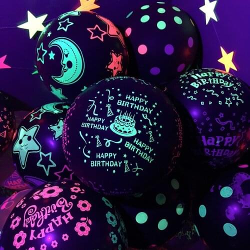 New!12inch Happy Birthday Glow Balloons UV Blacklight Reactive Neon Party Ballon Christmas Dot Balloon Wedding Luminous Balloons