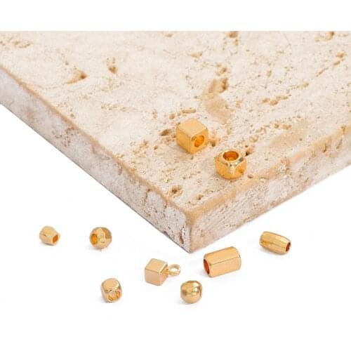 18K Gold 10Pcs 2 3 4mm Copper Round Square Tube Beads Spacers Pendant for Bracelet Necklace Jewelry Making Finding 047
