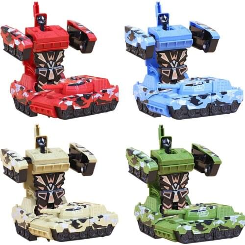 2 IN 1 Deformation Robot Tank Model Car Inertial One Step Impact Transformation Toy For Boys Figures Military Vehicles Tank Toy