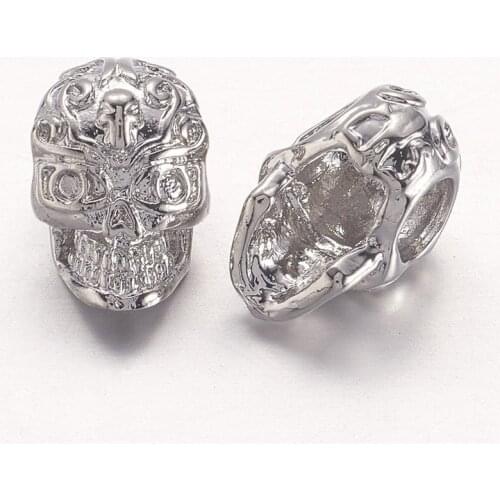 25pcs 24K Brass Skull Beads 3-Hole for Jewelry Making DIY Bracelet Necklace Nickel Free 12x8x8mm Hole: 4mm