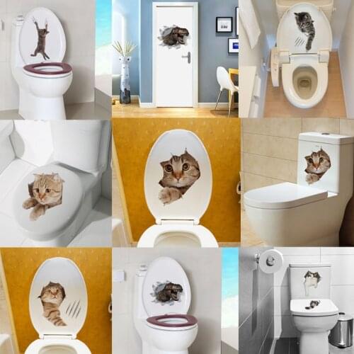 3D Cats Toilet Stickers Lovely Animal Wall Decal Lovely Cat Refrigerator Bathroom Home Decor DIY Art Wall Stickers Waterproof