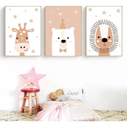 Lion Deer White Bear Poster Animal Art Print Snowflake Christmas Hat Canvas Painting Nordic Pictures Baby Kids Room Home Decor