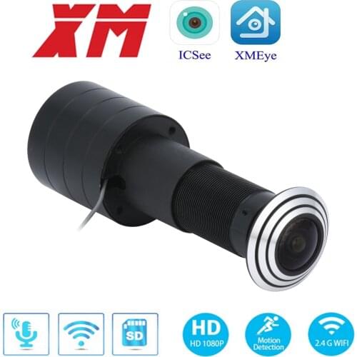 HQCAM Door Eye Hole Home 1080P 2.1mm Wide Angle FishEye Lens Network Mini Peephole Door IP Camera P2P Onvif+ Network Power Cable