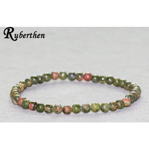 Ruberthen Natural Unakite Bracelet 4 mm Natural Stone Beads Bracelet Mini Gem Stone Energy Bracelet