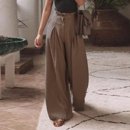 ZANZEA Oversized 2021 Womens Wide Leg Maxi Pants Spring Autumn Female Solid Wide Full Length Pant Casual Elegant Fashion Pants