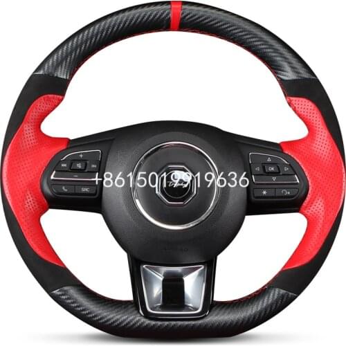 New DIY Sewing-on Black Red Leather Black Carbon Fibre Steering Wheel Cover Exact Fit For MG MG6 GS MG3 ZS