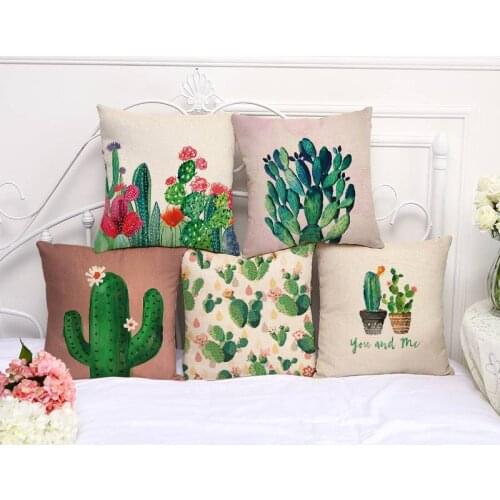 Color Painting Potted plant cactus Cushion Cover Cotton Linen Decorative Pillowcase Chair Seat 45x45cm Pillow Cover P1044