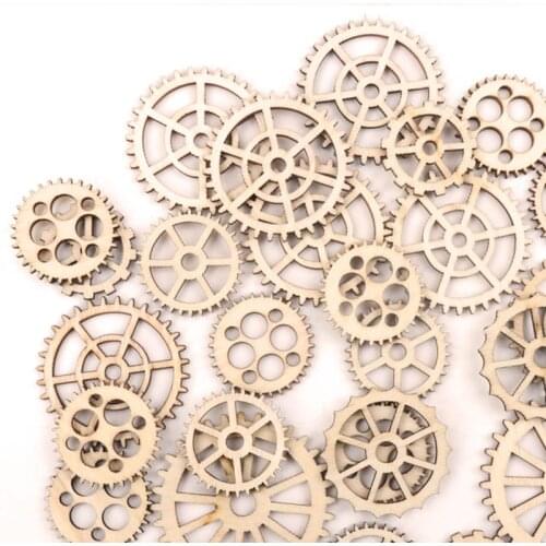 Handmade Wooden Crafts Accessory Home Decoration Scrapbooks Children Painting DIY Mix Wheel Gear Ornaments 25-50mm 20pcs