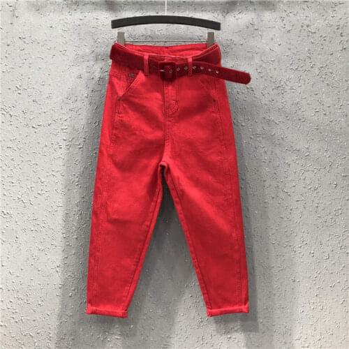 4XL 5XL Plus Size Red Casual Denim Harem Pants Spring Summer New Loose Mom Jeans Mujer Streetwear High Waist Jean Femme C7409