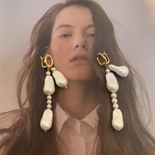 French elegant retro temperament simple baroque pearl tassel pendant earrings