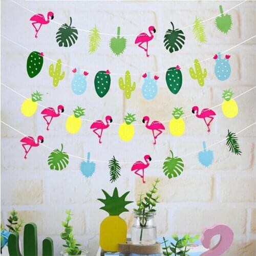 Hawaii Birthday Flamingo Hawaiian Party Decoration Hanging Garland Banner Flag Luau Tropical Beach Summer Party Decor
