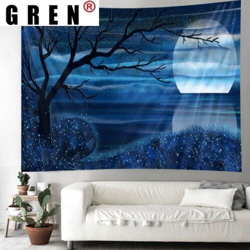 GREN Tapestry Light Moon Reflection In Water Wall Hanging Wall Covering Rugs Background Cloth Beach Mat Blanket Art Home Decor