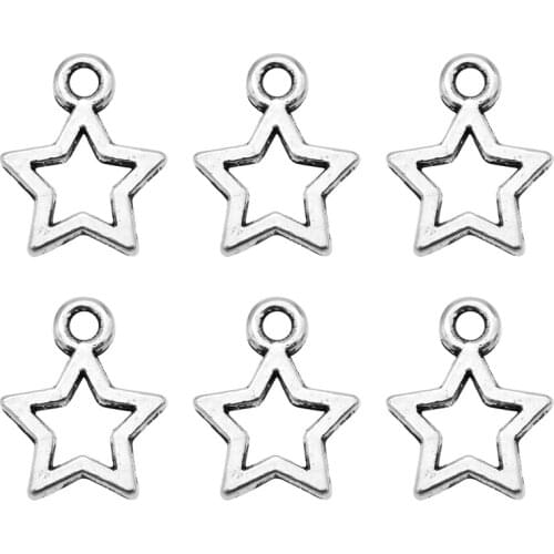 Julie Wang 100PCS Hollow Five-star Charms Silver Color Alloy Mini Star Bracelet Earrings Jewelry DIY Pendant 10*10mm