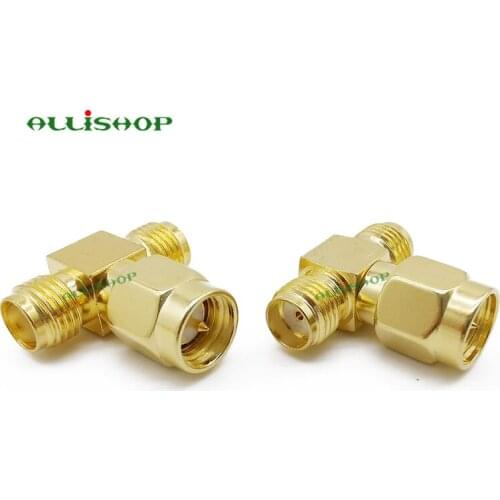 ALLiSHOP SMA Male to Two SMA Female Triple T RF Adapter Connector 3 Way SMA Male to Dual SMA Female Splitter SMA Antenna Convert