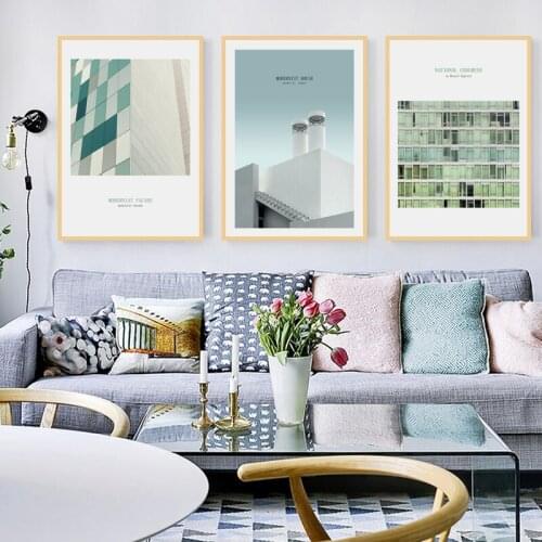 Nordic Modern Green Building Brazil Parliament Canvas Painting Minimalist Geometry Poster Wall Picture Home Living Room Decor