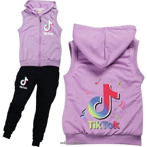 Tik Tok Childrens girls' spring autumn clothing set new fashion big children sports Vest pants coat 2 piece suit girls clothes