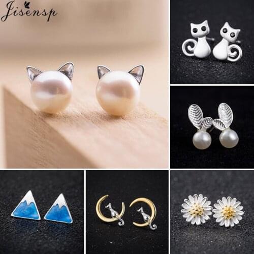 Korean Earings Fashion Jewelry Summer Oorbellen Small Pearl Cat Leaf Daisy Flower Cat Stud Earrings for Women Girls Kids Brincos