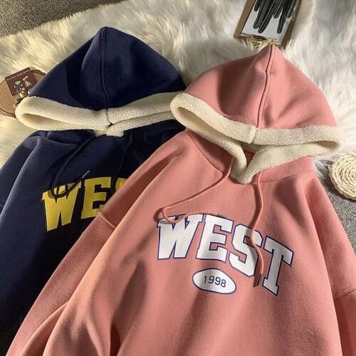 Korean Hoodies Mens Oversized 2021 Autumn Winter New Loose Woman Pullovers Hooded Sweatshirts Warm Clothing