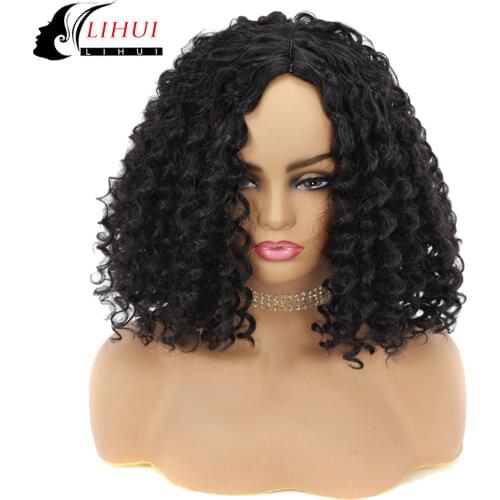 LIHUI Short Curly Synthetic Wig Brazilian Style Natural Fluff 12Inches Black High Temperature Fiber Wigs For Black Women
