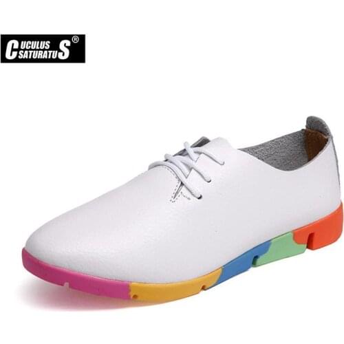 Cuculus Women Mother Female Ladies Shoes Flats loafer Cow Genuine Leather Soft Pigskin Casual Lace Up Footwear 35-44 6010