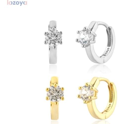 LOZOYA 925 Sterling Silver Gold OnePunk Gift Pendiente Zircon Charm Hoops Piercing Loops Rock Luxury Jewels Clips Huggies