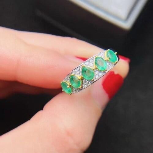 Fashion 925 Silver Emerald Ring 3 Mm * 4 Mm Real Natural Emerald Silver Ring Flower Design 925 Silver Emerald Jewelry Girl Gift