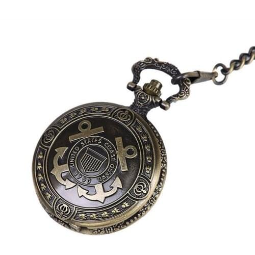 Fashion Bronze The Rudder Anchors Dial Quartz Pocket Watch Analog Pendant Necklace Mens Womens Watches Chain FOB Gift