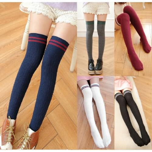 2021 Fashion Women Knit Cotton Over The Knee Long Striped Thigh High Stocking Spring/Summer 7 Color